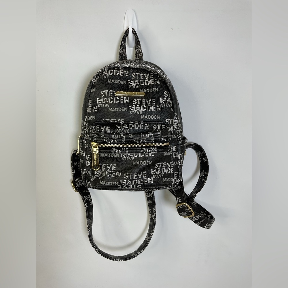 Steve Madden Black and White Monogram Mini Backpack